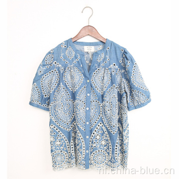 Damesbroidery shortsleeve blouse